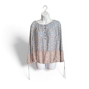 Lucky Brand Blue and Pink Floral Blouse
